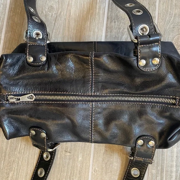 FRANCESCO BIASIA Black Leather Unconstructed Handbag w/Zippered Sides - Picture 2 of 10